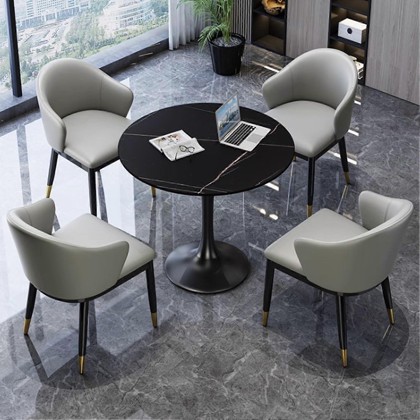 Light Gray Round Dining Table Set for 4 with SpaceSaving Design and Ergonomic Padded Chairs
