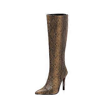 Riding Boots For Women Oversized Fall/Winter Pointed Wood Grain Fine Heels Super High Heel Back Zipper Knee Long Boots Knight Boots US:9(42)