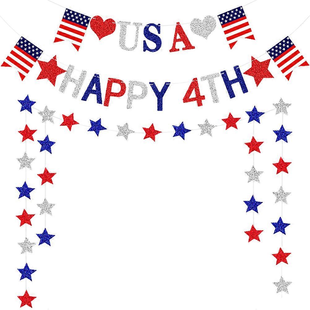 Party String Flags Independence Day Banner for 4Sets Decoration