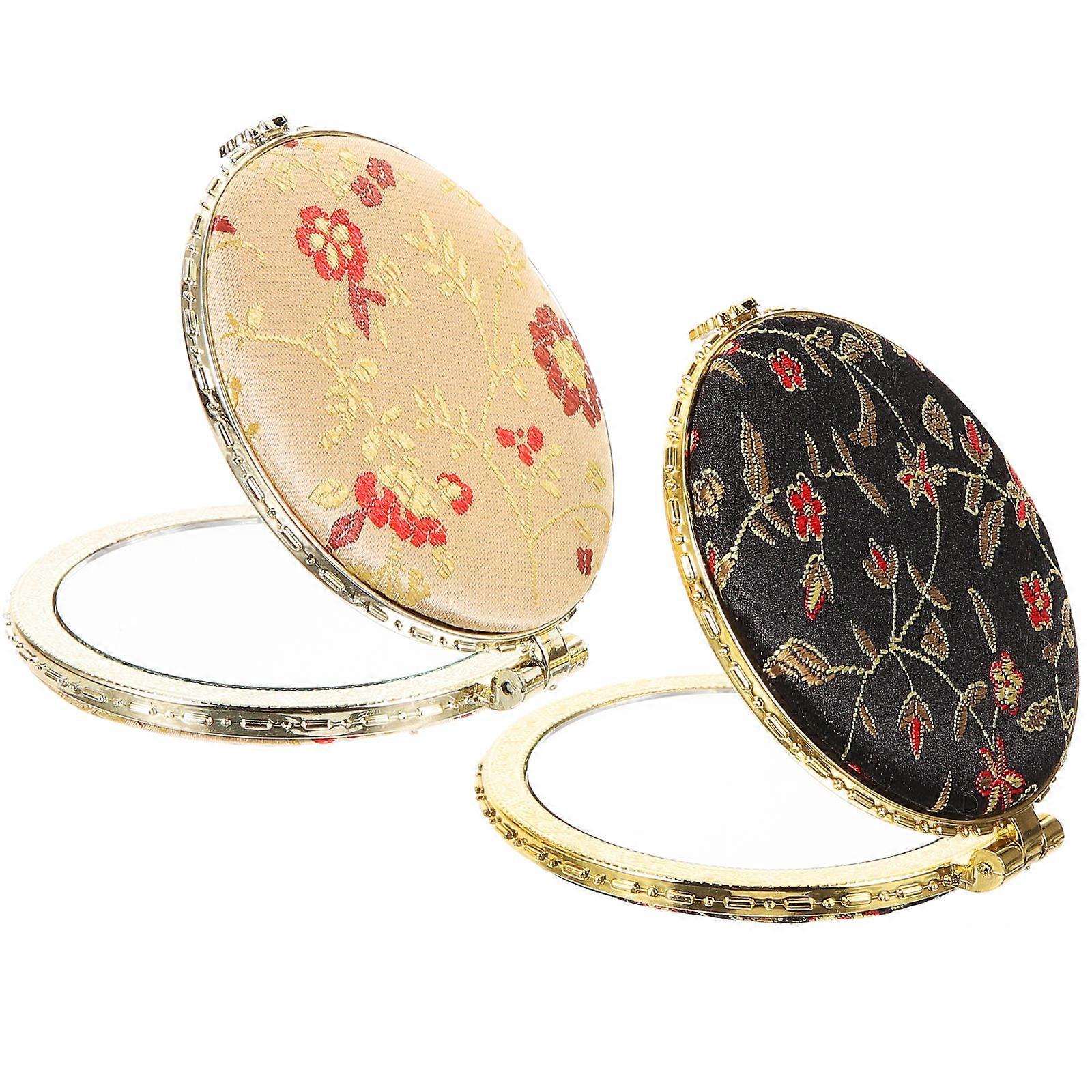 Brocade Mirror Foldable Compact Mirror for Makeup 2Pcs Assorted Color