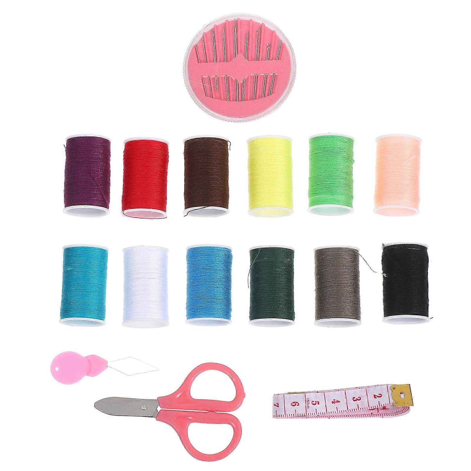 Sewing Thread Case Round Iron Needle Thread Tape Scissors Kit 1Set for Home Use
