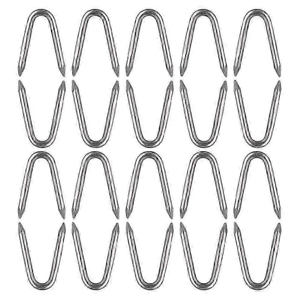 U Type Fence Wire Staples, Heavy Duty Steel Fasteners for Mesh and Fencing, 60 Pack Silver