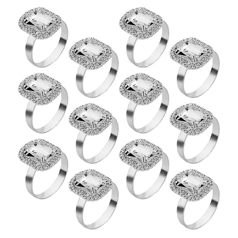 Banquet Napkin Holder Silver Rectangular Ring for Dinner 12Pcs Set
