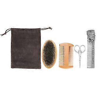Beard Brush Set Double sided Styling Comb Scissor Repair Modeling Cleaning Care Kit