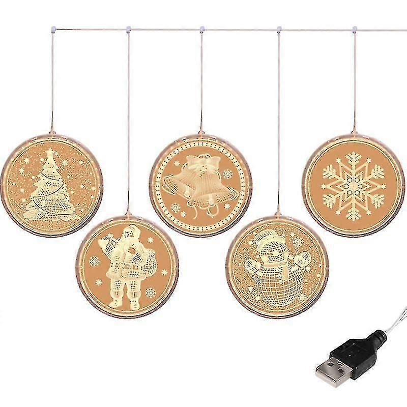 Christmas Elements 3d Round Hanging 5 Led String Light Party Decor Electric