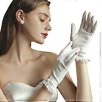Women's Evening Dress Gloves, Full Finger White Gloves compatible with Proms and Parties, Elegant Lace Design