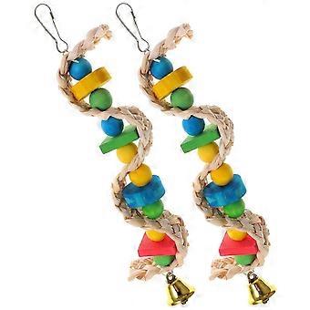 Hanging Wood Parrot Chewing Toy Set for Pet Birds, 8 Pcs
