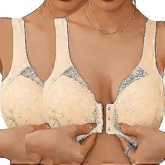 2pcs Women's Front Closure Bras Wireless Plus Size Full Coverage Lace Bra Seamless Push Up Comcompatible witht