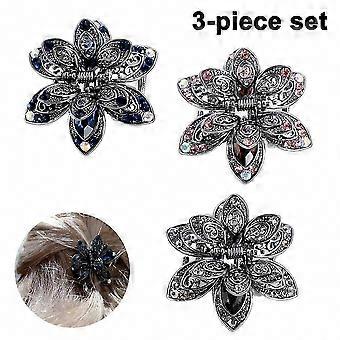 Versatile Hair Styling Rhinestone Hair Claw Clips, Vintage Crystal Jaw Clamps, Assorted Designs Pack