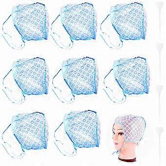 Toucas descartáveis ​​para tintura de cabelo e 4 agulhas de crochê para tingir e fazer mechas nos cabelos.