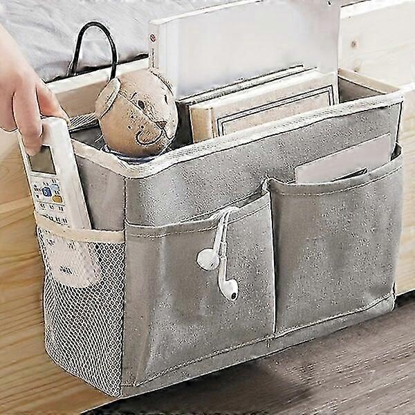 Bedside hanging storage bag, 1 gray one, multiple pockets, easy to install and space-saving