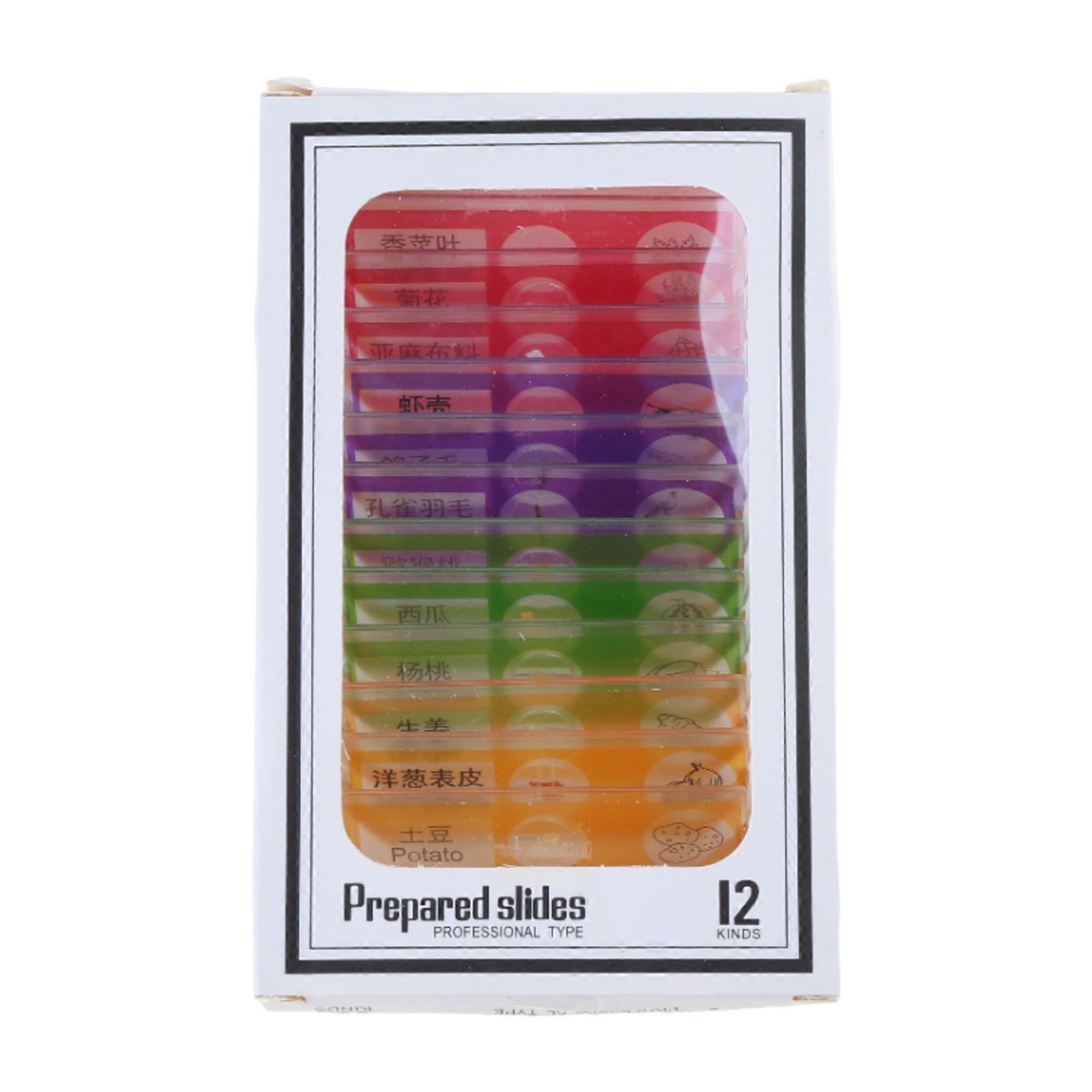 12x Prepared Microscope Slides Set Specimen For Student Basic Biology Education