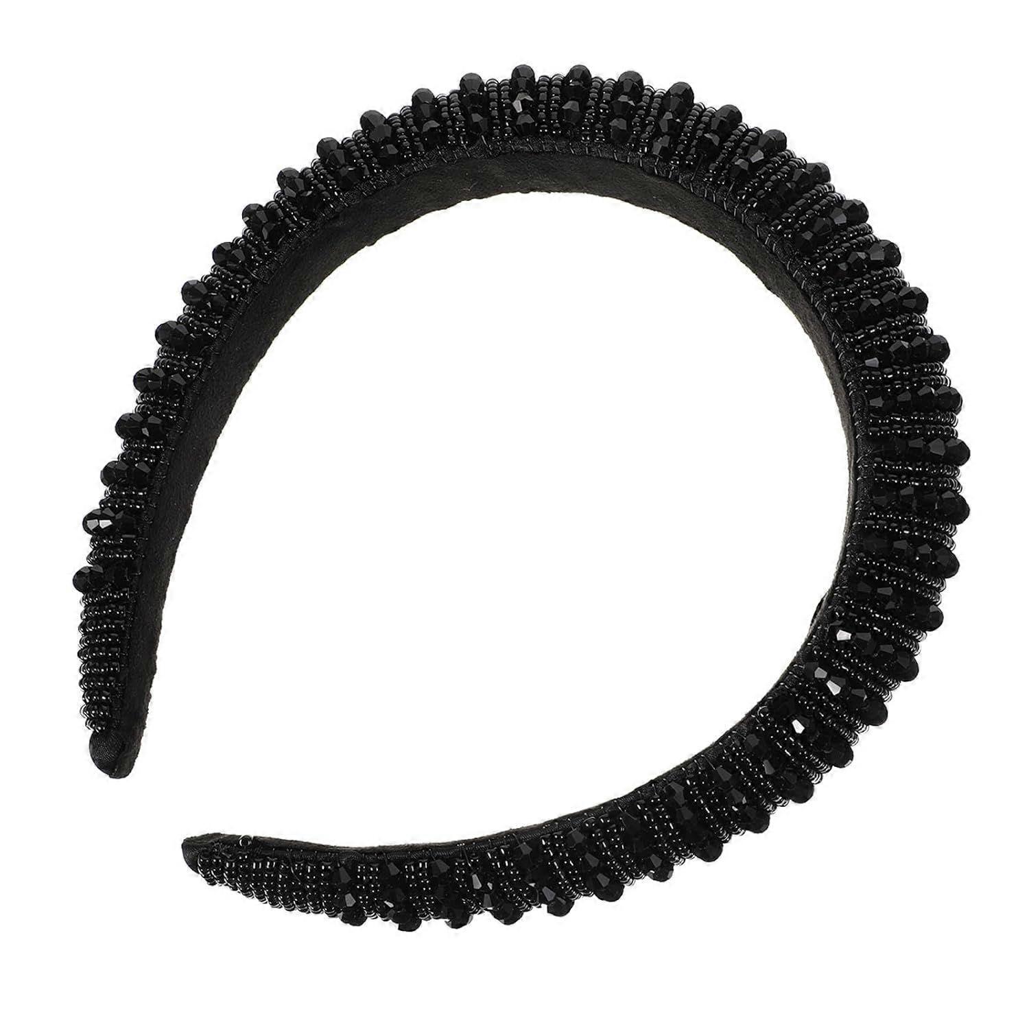 Crystal beaded headband, elegant black headband