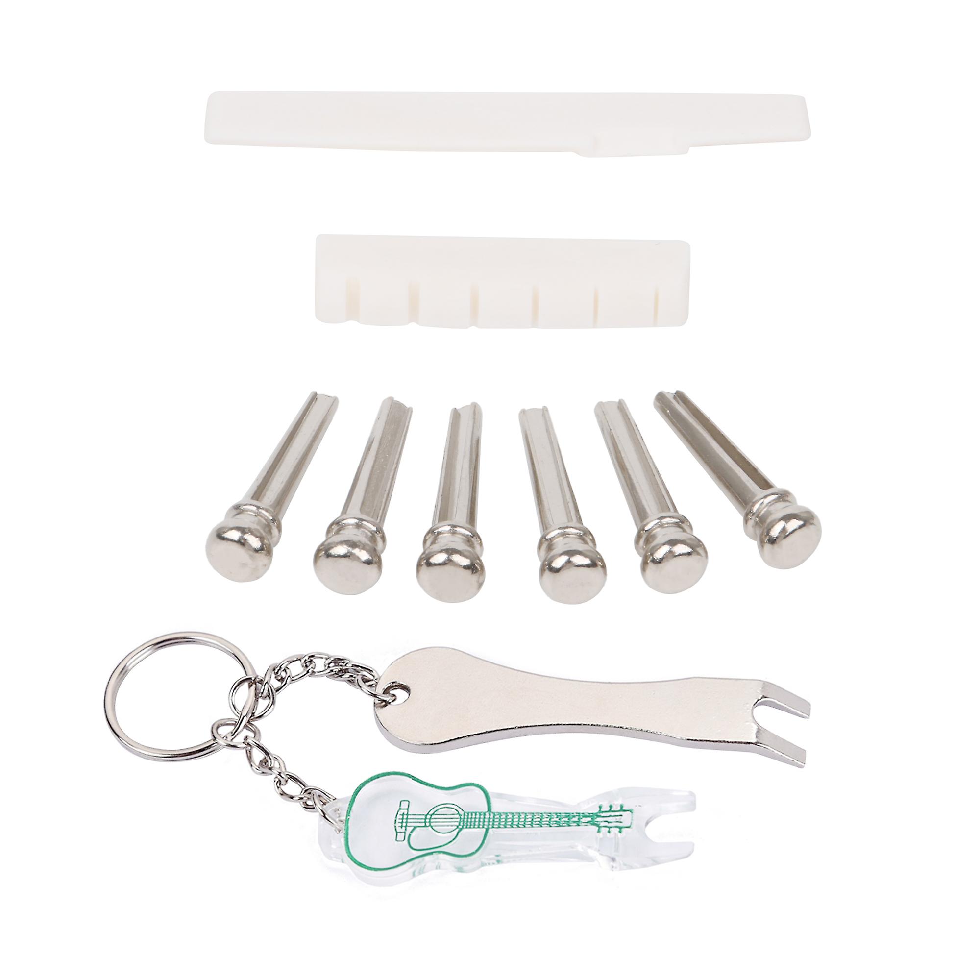 6Pcs Folk Guitar DIY Metal Pins w/ Bone Bridge Saddle & Nut & 2x Puller