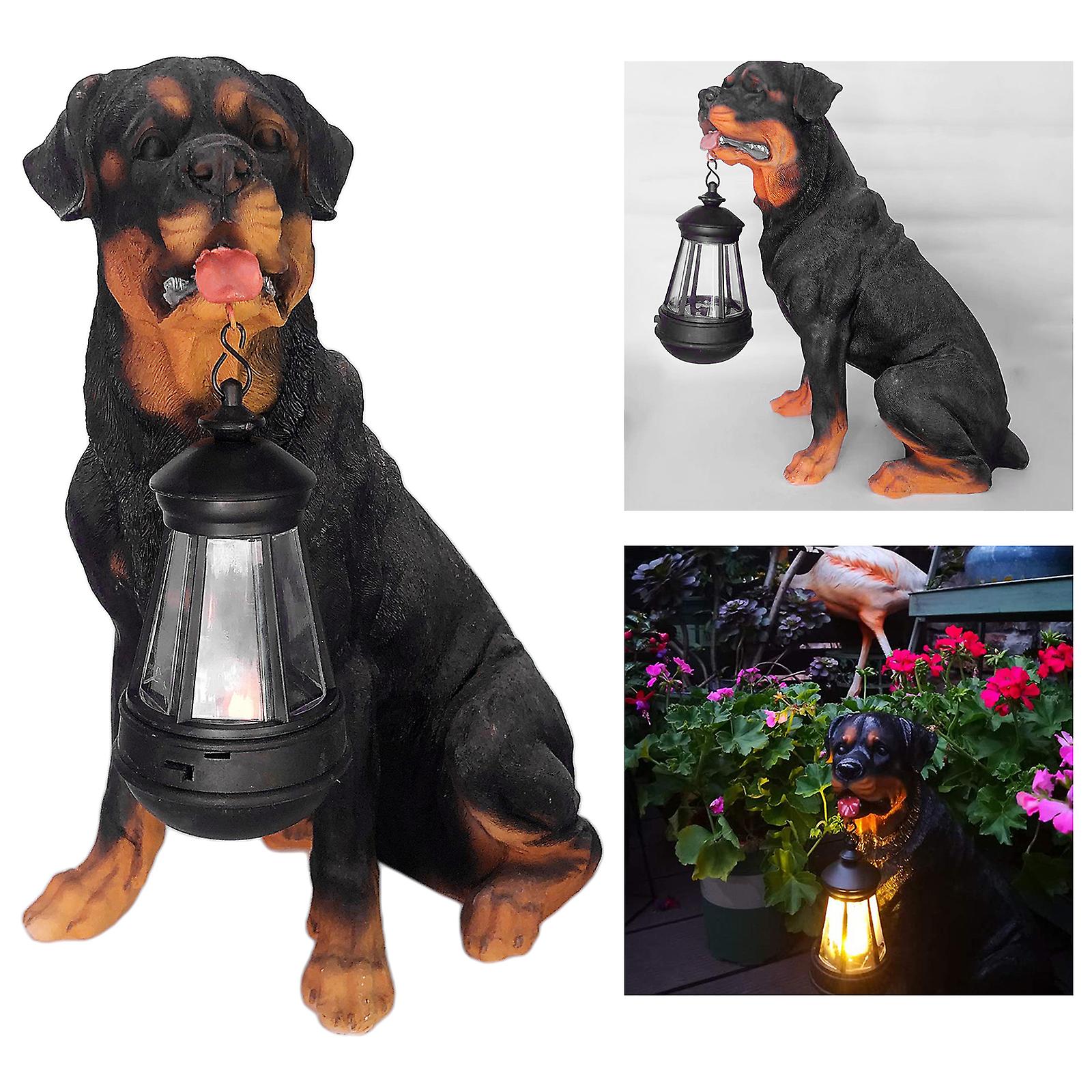 Ornamento da giardino Luce solare a LED Rustico Lampada da figurina Rottweiler