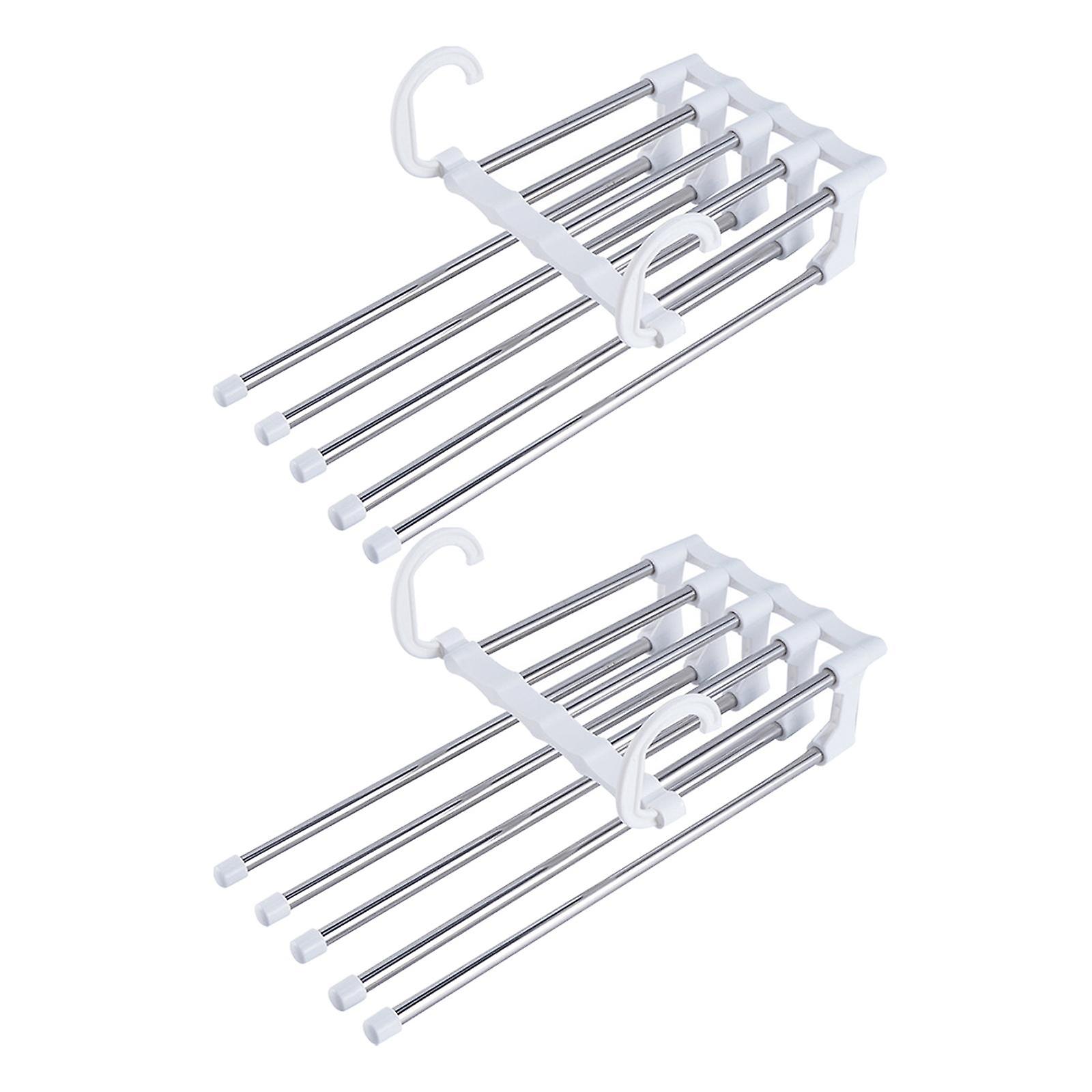 2 Pieces Folding Pants Hanger Adjustable Space Saving for Balcony Hotel White