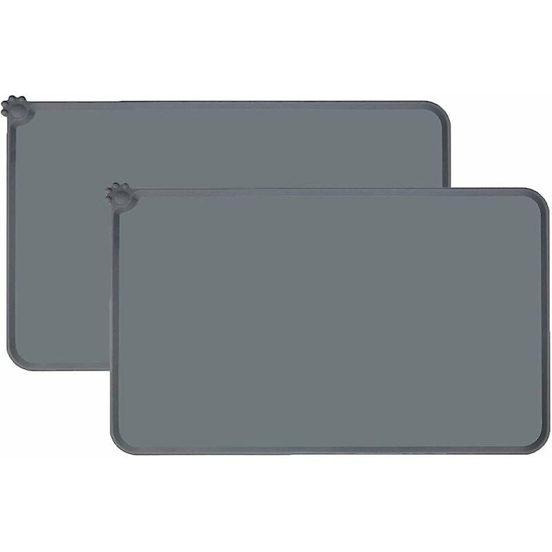 2 Pcs Chi and Cat Bowl Mat, Waterproof Silicone Feeding Mat, Chi Bowl Mat, Grey, 47cm × 30cm, Food Mat for Chis, Cats and Other Pets,