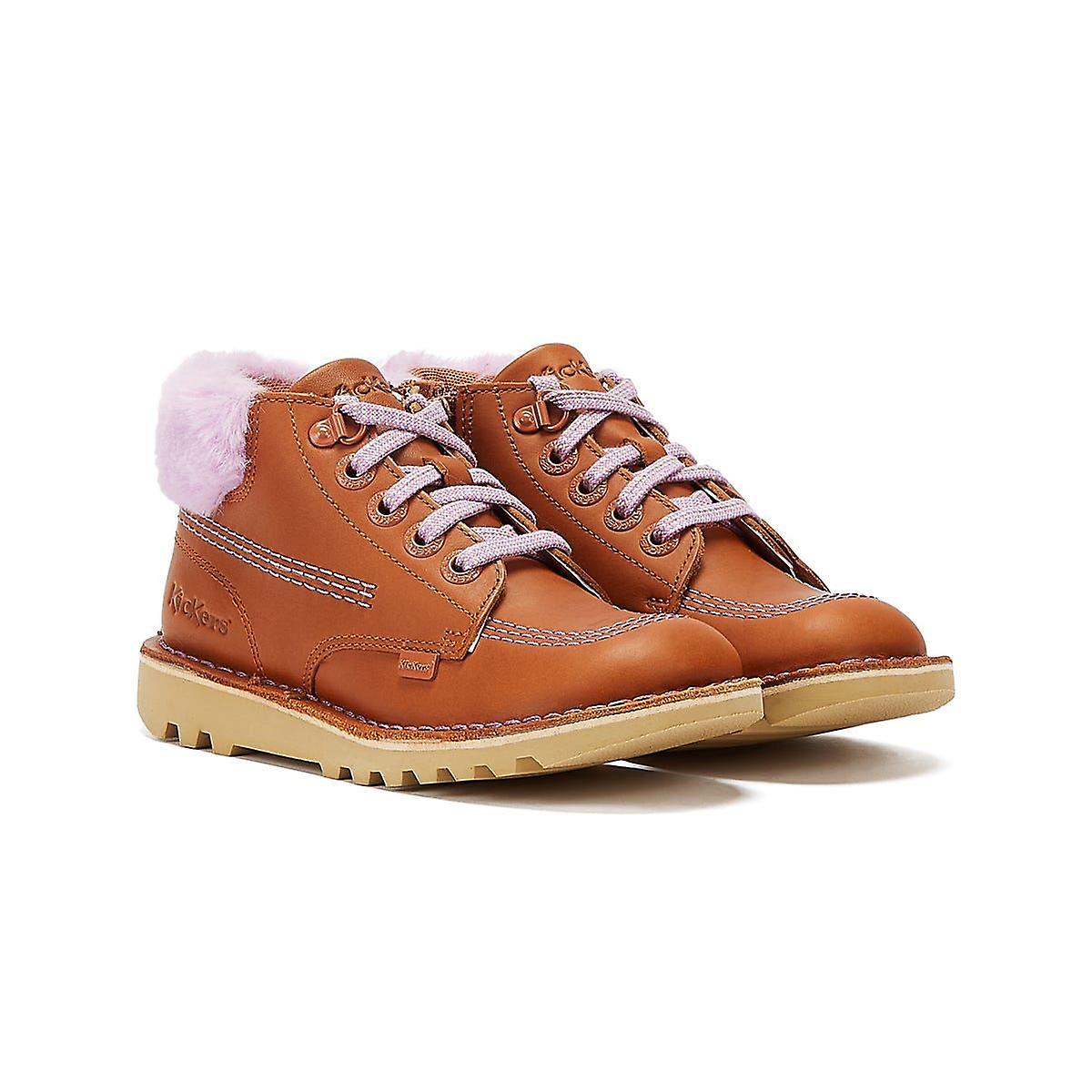 Kickers Kick Hi Winter Leather Junior Tan Boots