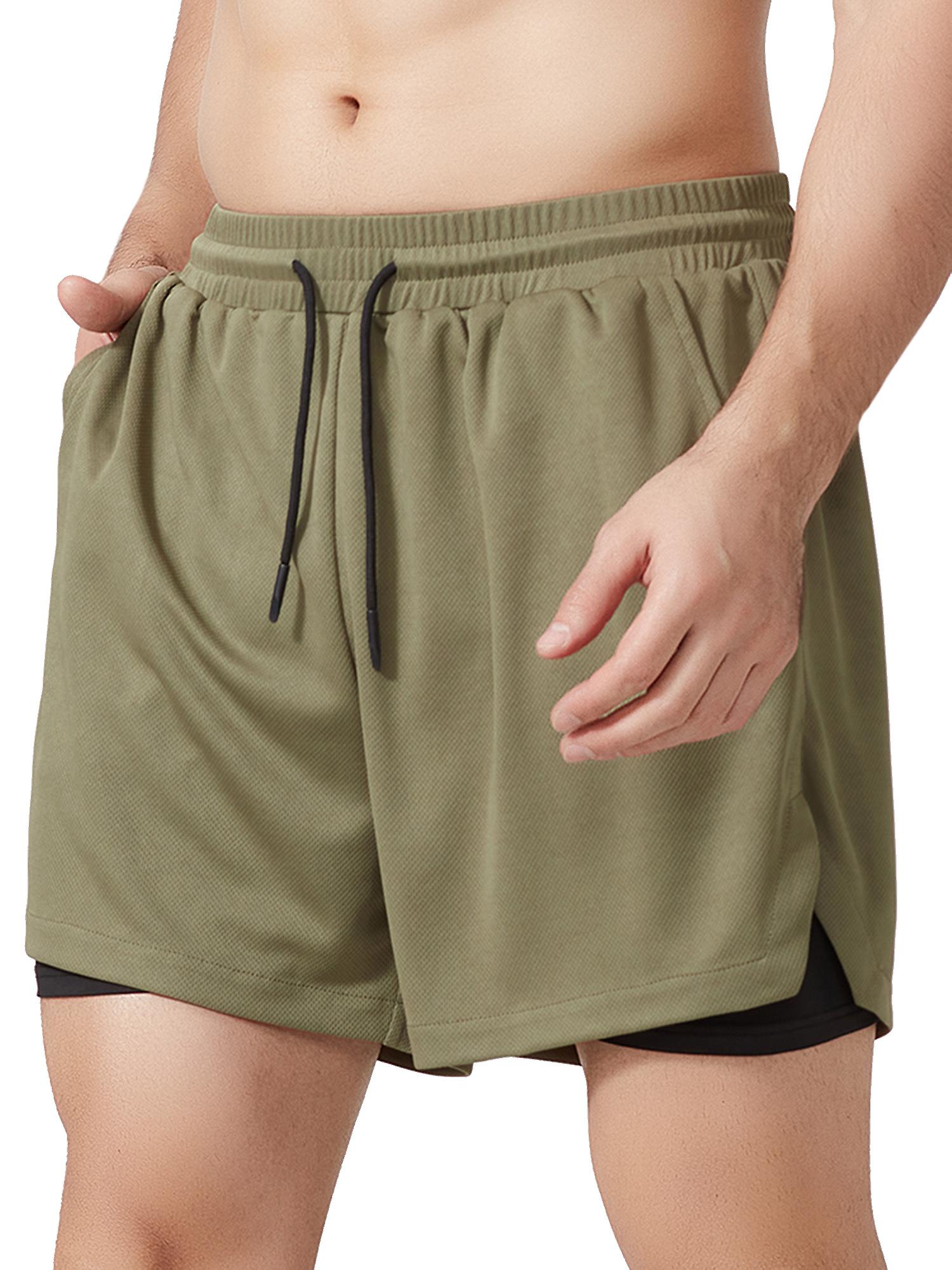 Men Sports Shorts With Liner 2-in-1 With Pockets Towel Loop