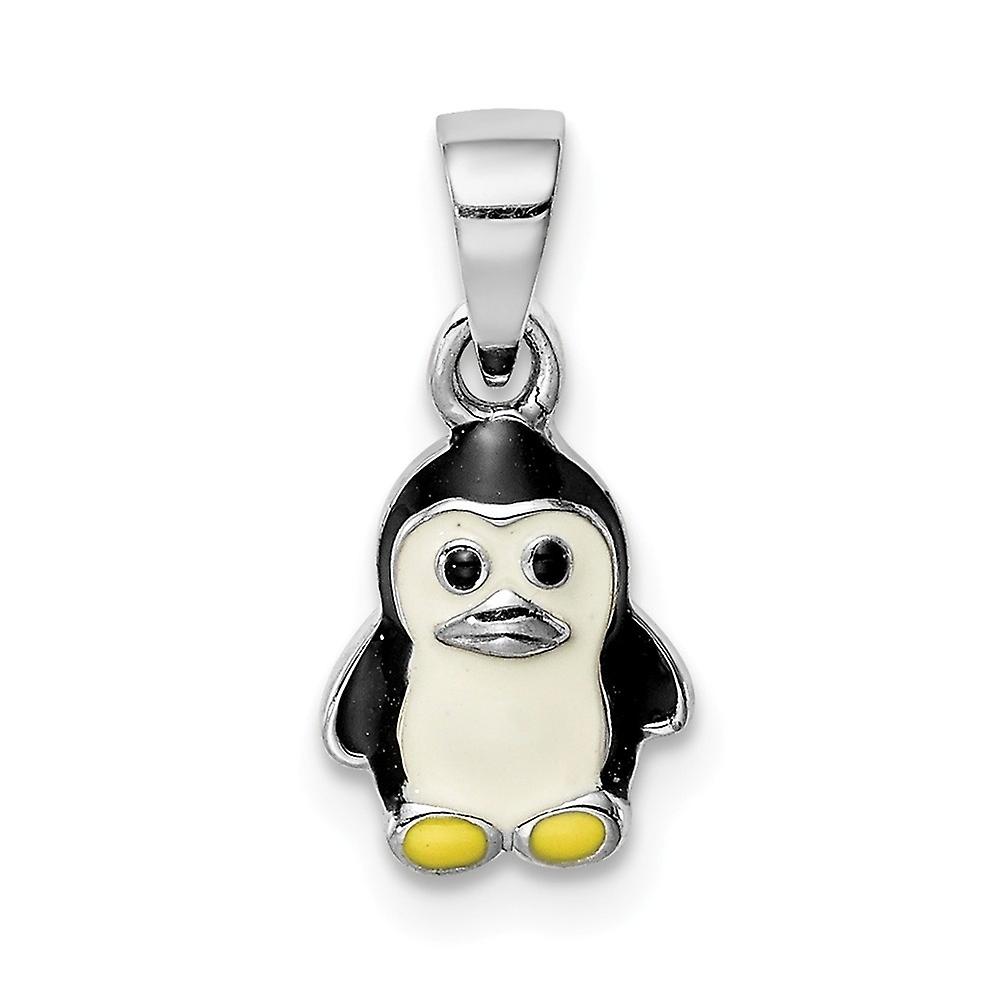 925 Sterling Silver rodio placcato smaltato pinguino ciondolo collana 8,91x7,62mm Wide-Pendant