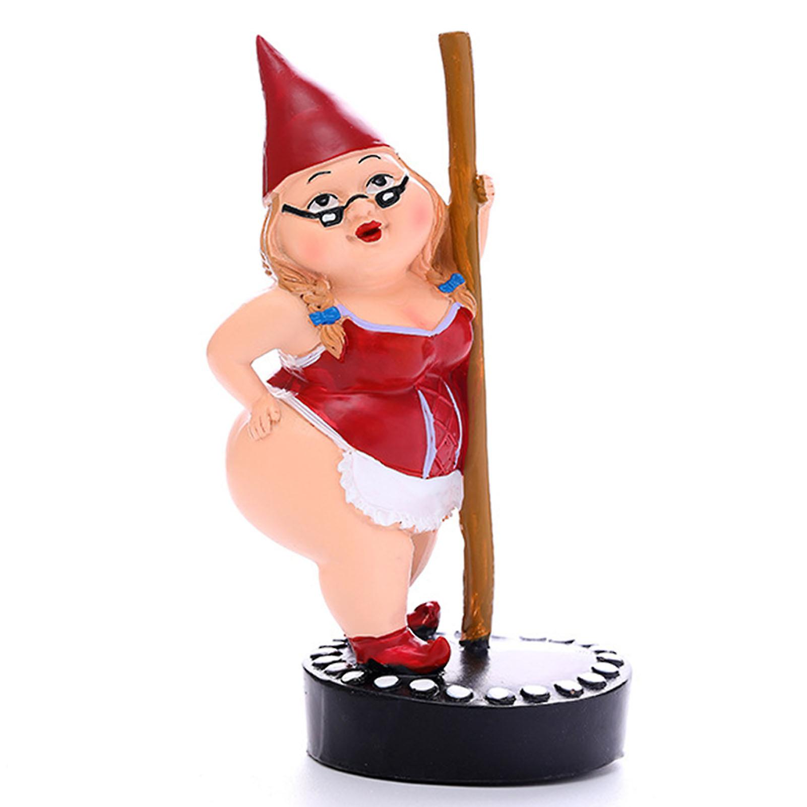 Pole Dancing Girl Garden Ornament Creative Gnome Resin Tabletop Statues for Table Bookshelf Fireplace Decor