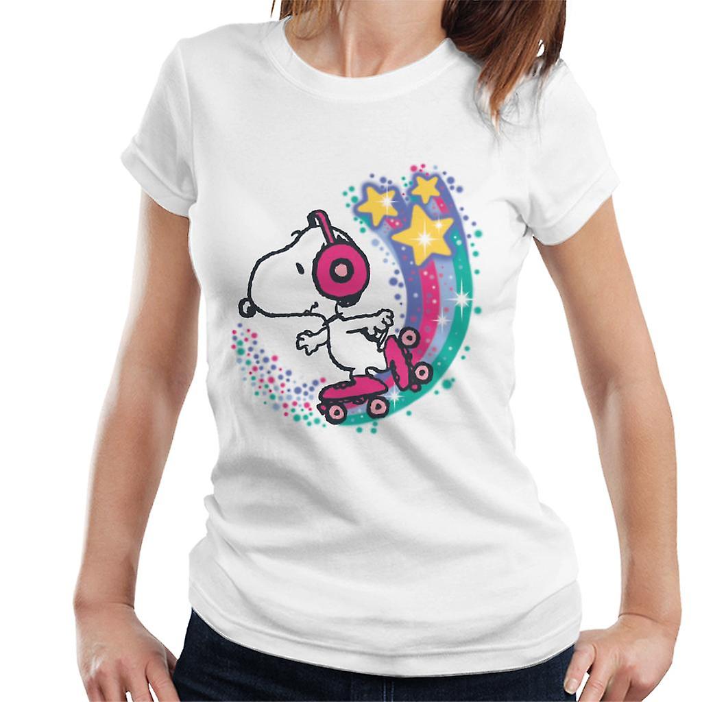 Peanuts Snoopy Roller Skating Star Powered Rainbow Women's T-Shirt