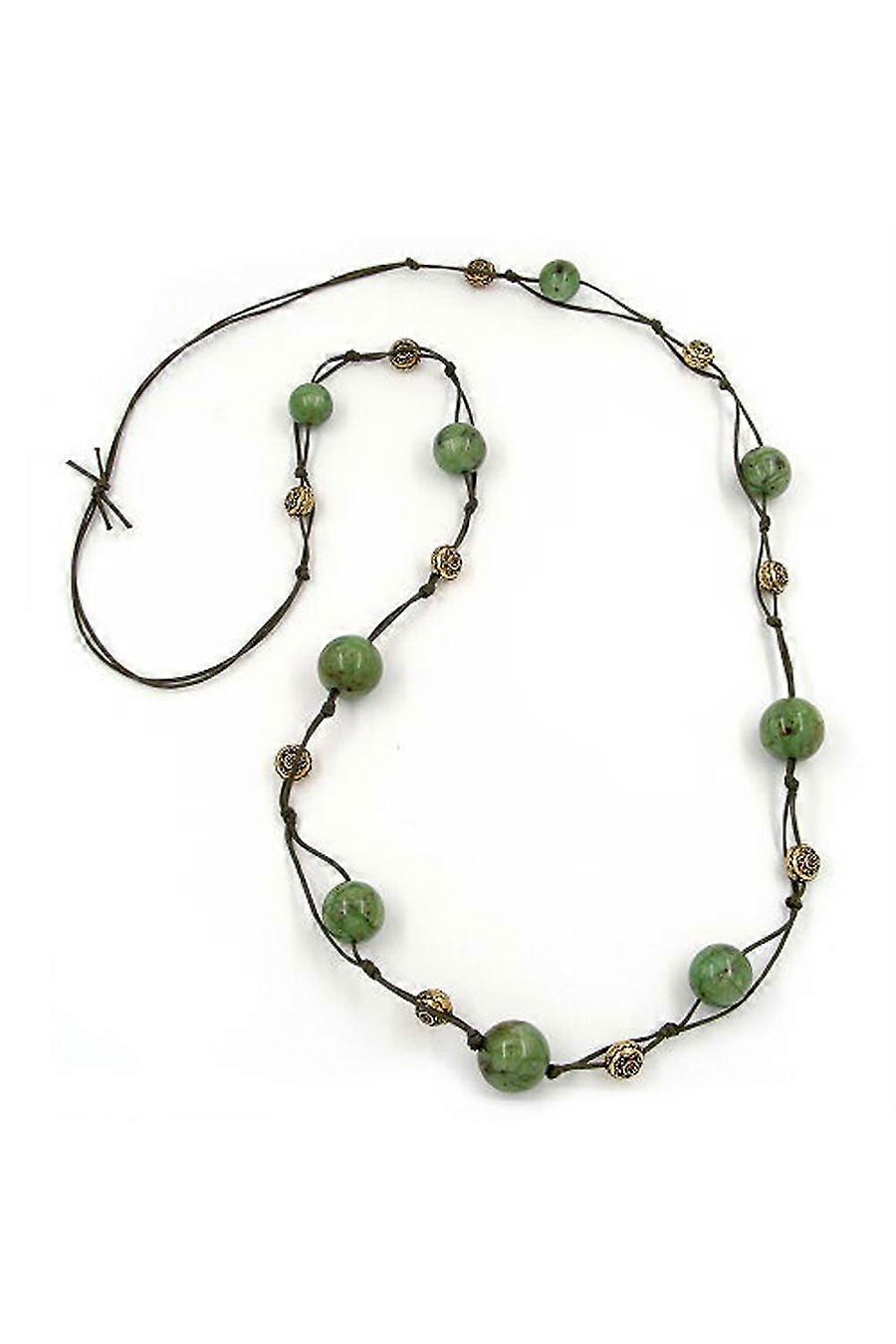 Necklace Beads Green-brown 100cm - Gl02121
