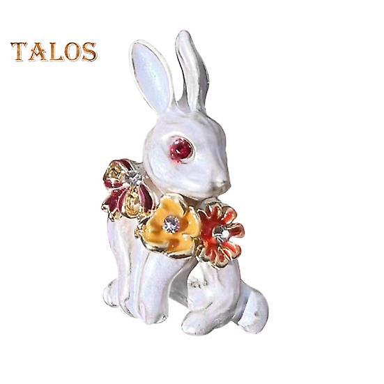 Rabbit Shape Brooch Pin with Colorful Flower Decor Shiny Rhinestones Enamel Brooch Suit Lapel Pin Corsage Accessory
