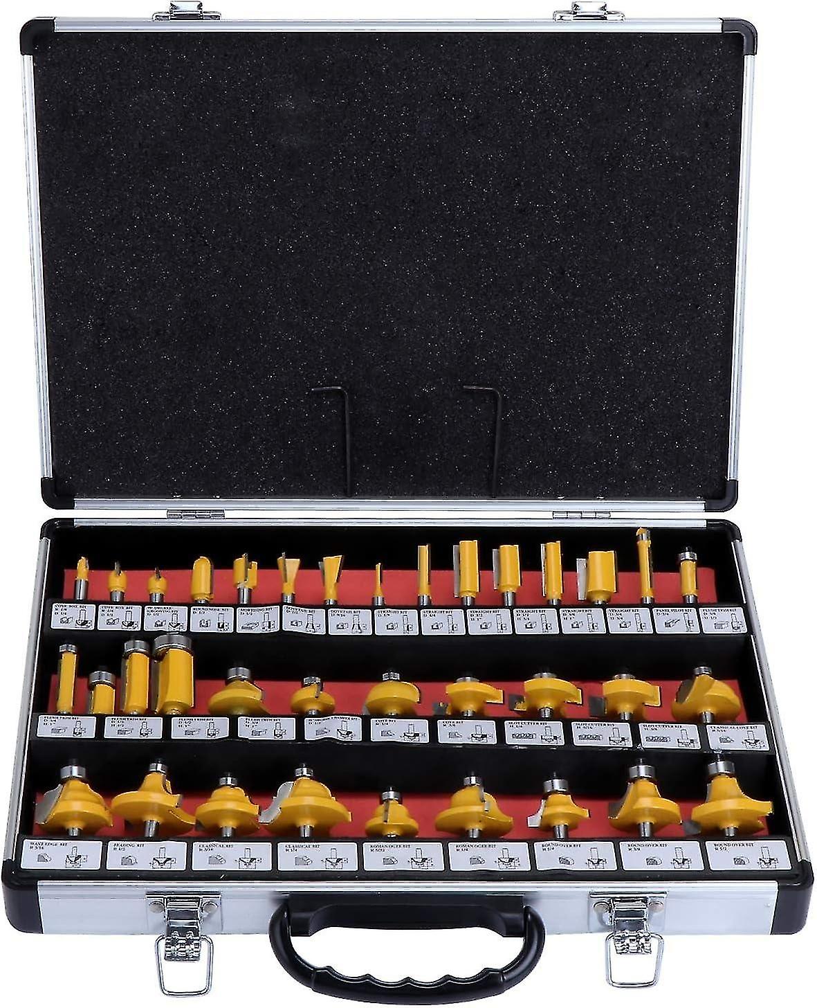 35PCS Router Bits Set,6.35mm 1/4 inch Shank TCT Tungsten Carbide Tipped Router Bit Set,Woodwooking R