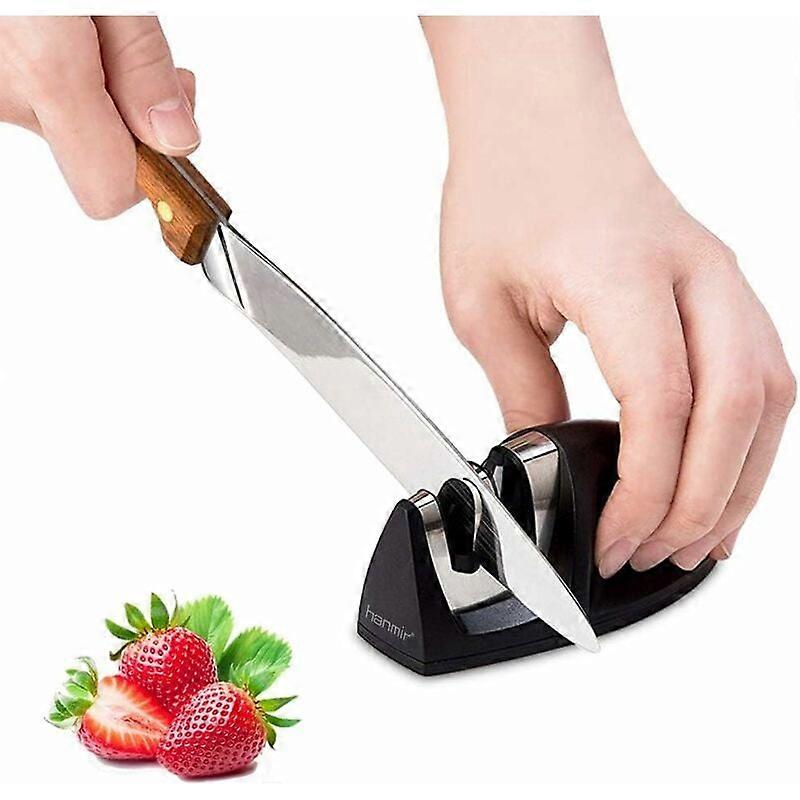 Professional Kitchen Sharpener 2 in 1 Manual Sharpener for Stainless Steel and Ceramic Knives of All Sizes, Black Anti-Slip Base