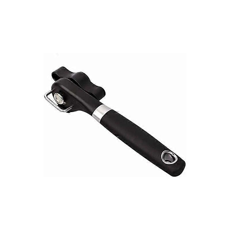 Safety Manual Can Opener, Stainless Steel Can Opener Ergonomic, Non-Slip Design with Smooth Edge, Cutting Without Sharp Edges, Replaceable Lid (Black)
