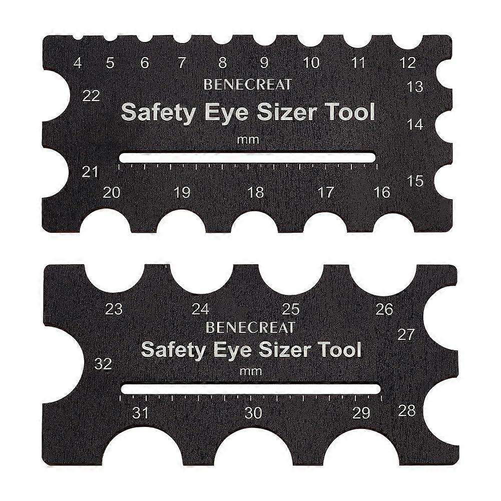2Pcs Wooden Safety Eyes Insertion Tool 4~32mm Diameter Measuring Ruler Crochet Tool for DIY Craft Plush Bear Eye Installation Doll Making 3x6.3inch