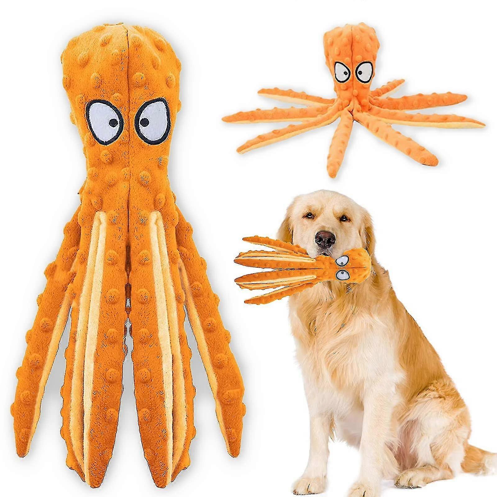Squeaky Dog Interactive Play Toy No Stuffing Octopus Dog Chew Toy With Crinkle Paper For Medium And Large Dog