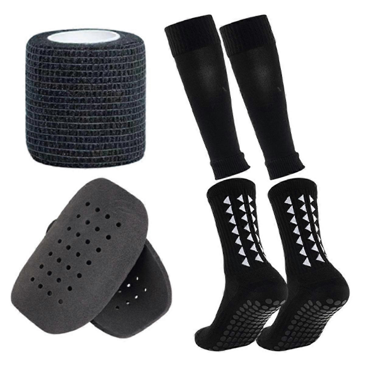 Shin Pad Leg Support Football Shinguard with Socks for Adult Teens Football Thigh Knee Pads Black