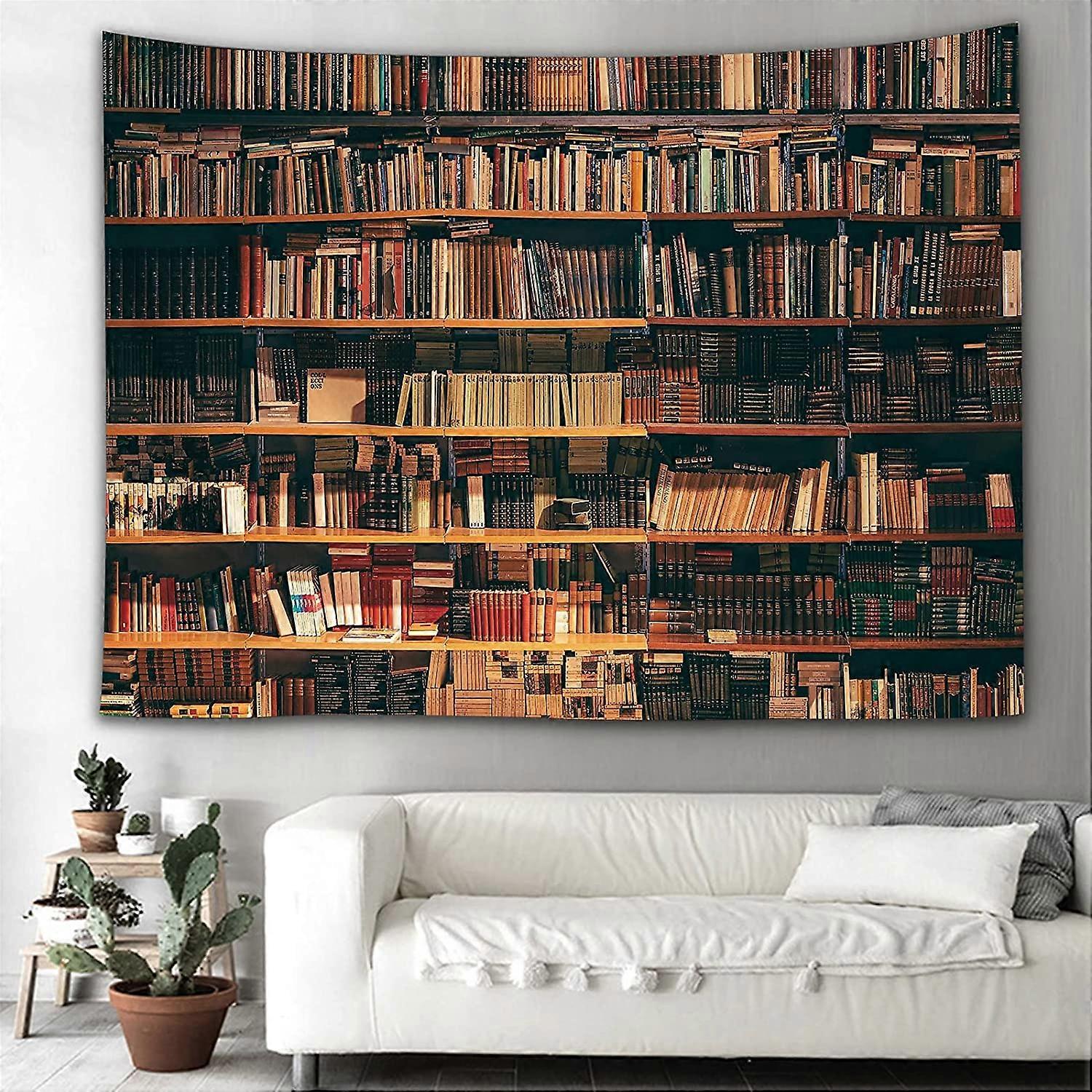 Arazzo Da Parete Libreria Vintage – 228x177 Cm – Tessuto Poliestere Stampato 3D, Per Camera Da Letto, Soggiorno, Dormitorio