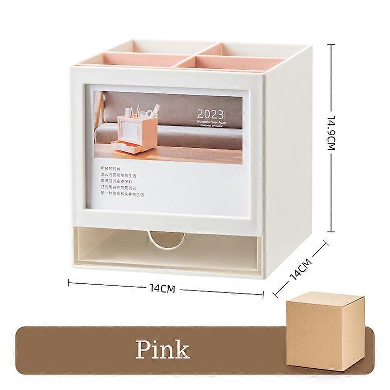 Creative 360 Rotary Pen Holder With Desk Calendar Desktop Stationery Organizer Large Capacity Pencil Storage Box School Office