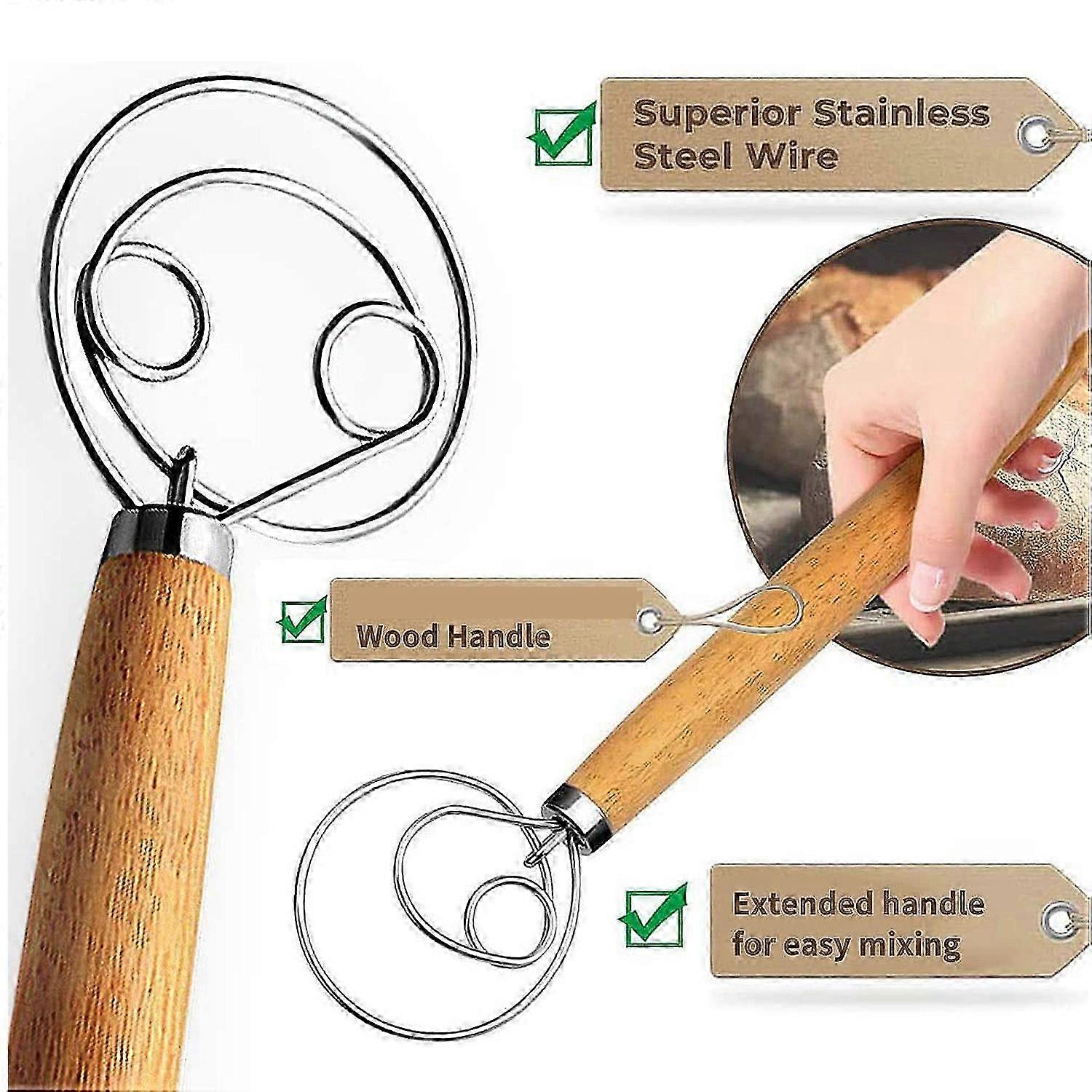 3 Pack Danish Dough Whisk Sets, Dough Scraper for Baking, 2 Pcs Bread Hand Mixer, Sourdough Bread M