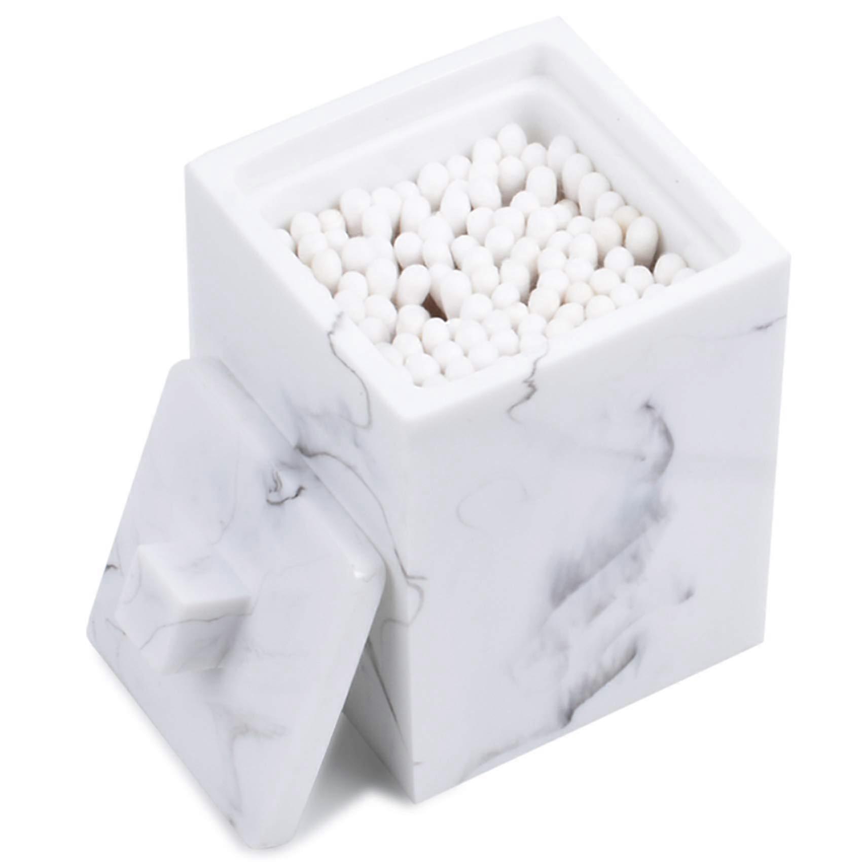 LINJOU Bathroom Countertop Storage Organizer with Lid Made of Imitation Marble Resin, White