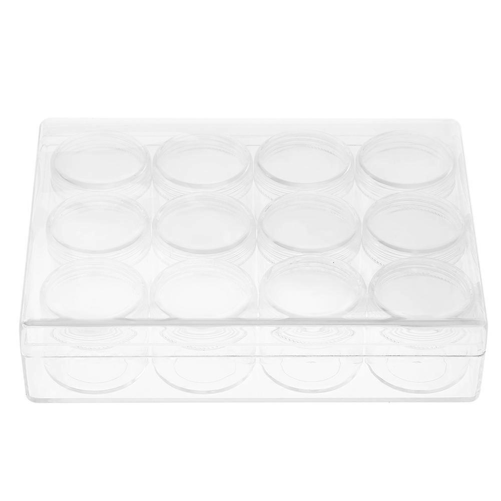 Rectangle Clear Plastic Jewelry Beads Storage Box W/12 Round Bottle Container Tiny Jars (15g)