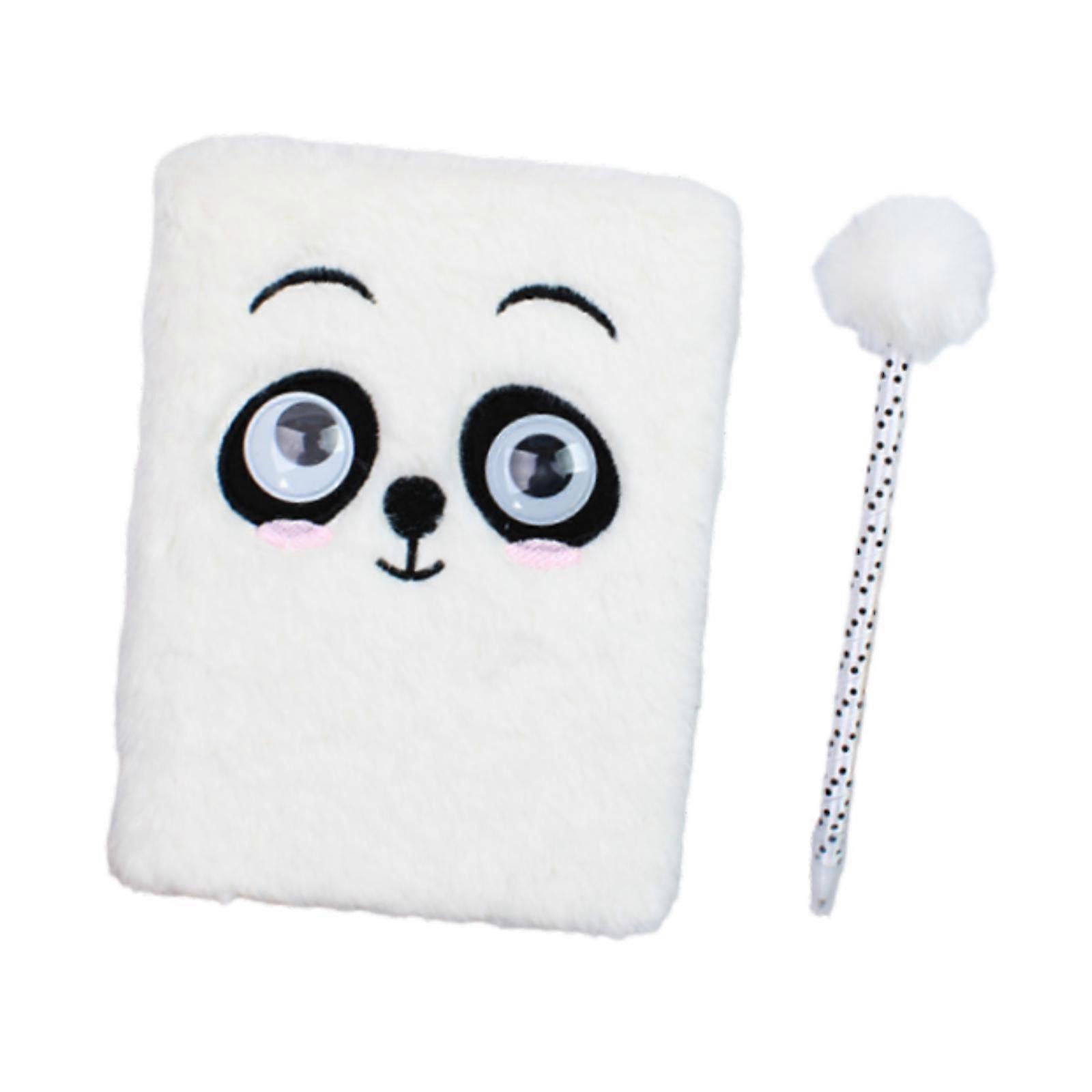 Plush Journal for Kids Cute Plush Diary Fuzzy Journal Notepad with Pen White Panda