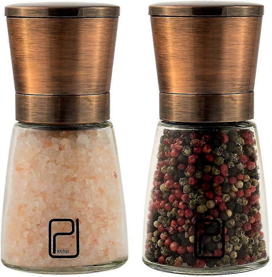 Premium Salt And Pepper Grinder Set - Best Copper Stainless Steel Mill - 6 Oz