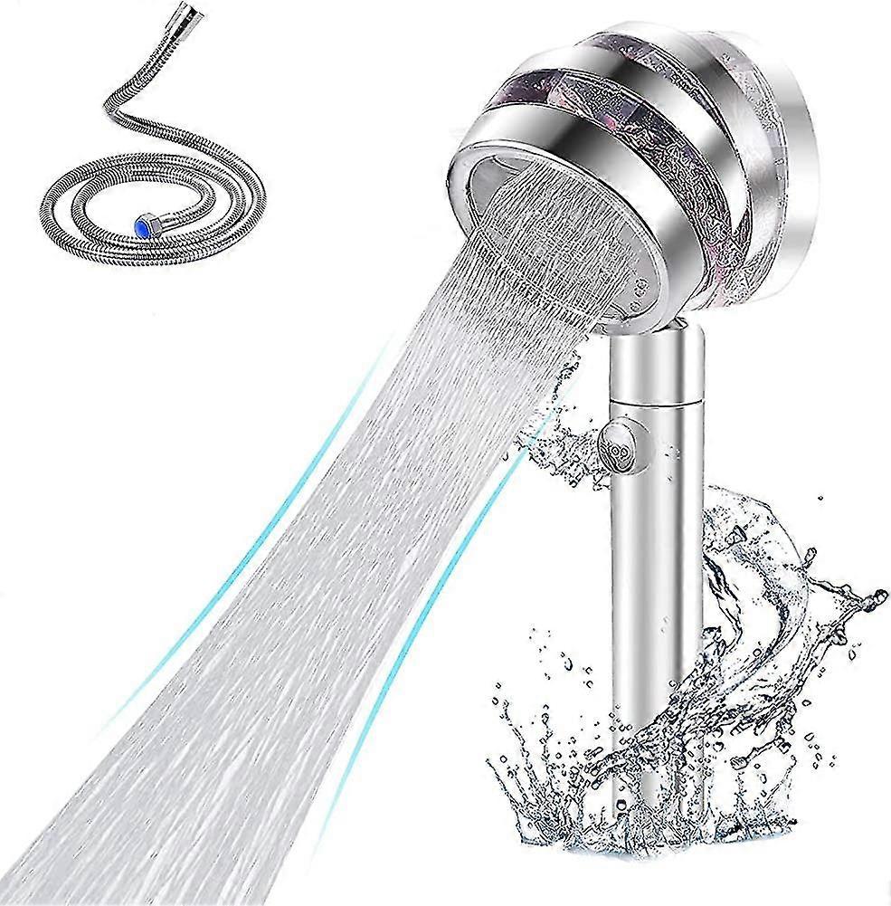 360 Power Shower Head And Hose 1.5m, Acsergery Water Saving Flow Rotating Fan Shower Gift