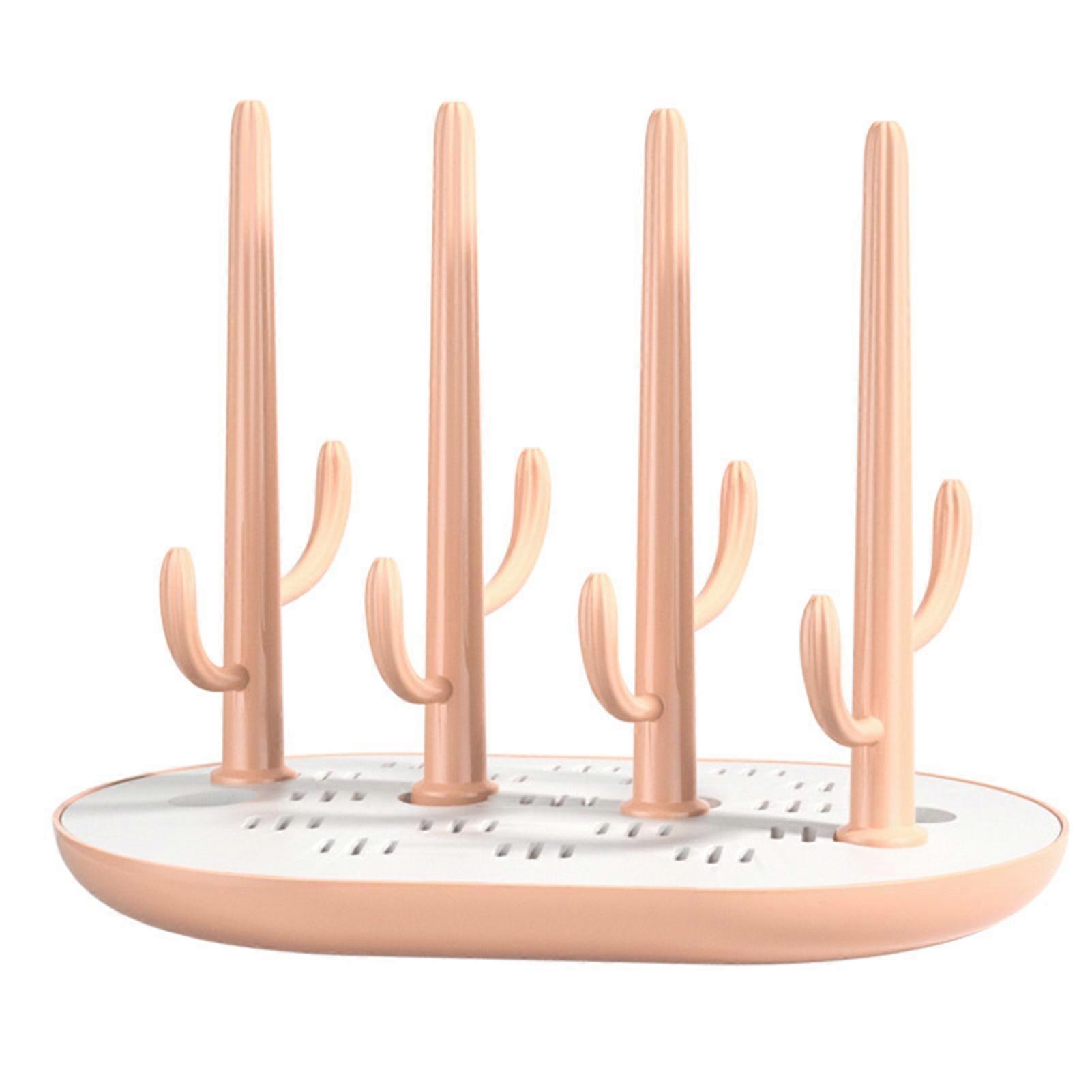 Baby Bottle Drying Rack Detachable Strong Bearing Safe ABS Bottle Dryer Holder with Tray Pink