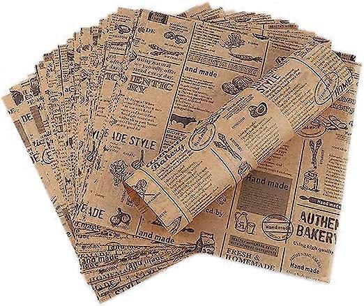 100 Greaseproof Paper Sheets Oil Proof Papers, 33x23cm Old Newspaper Style, Good Ideal for Bread Sandwich Burger Fries
