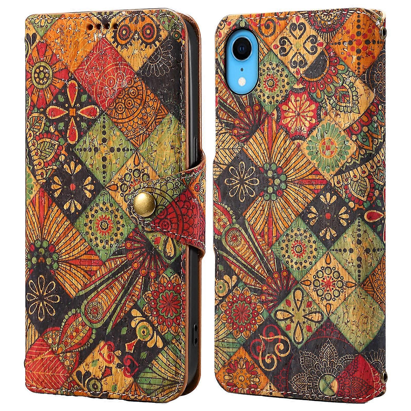 For iPhone XR Leather Case Flower Pattern Printing Phone Cover Wallet Folding Stand