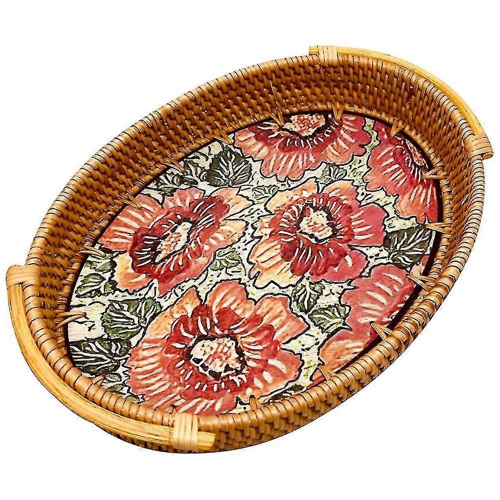 Rattan Storage Basket Bread Fruit Snacks Woven Storage Basket, B