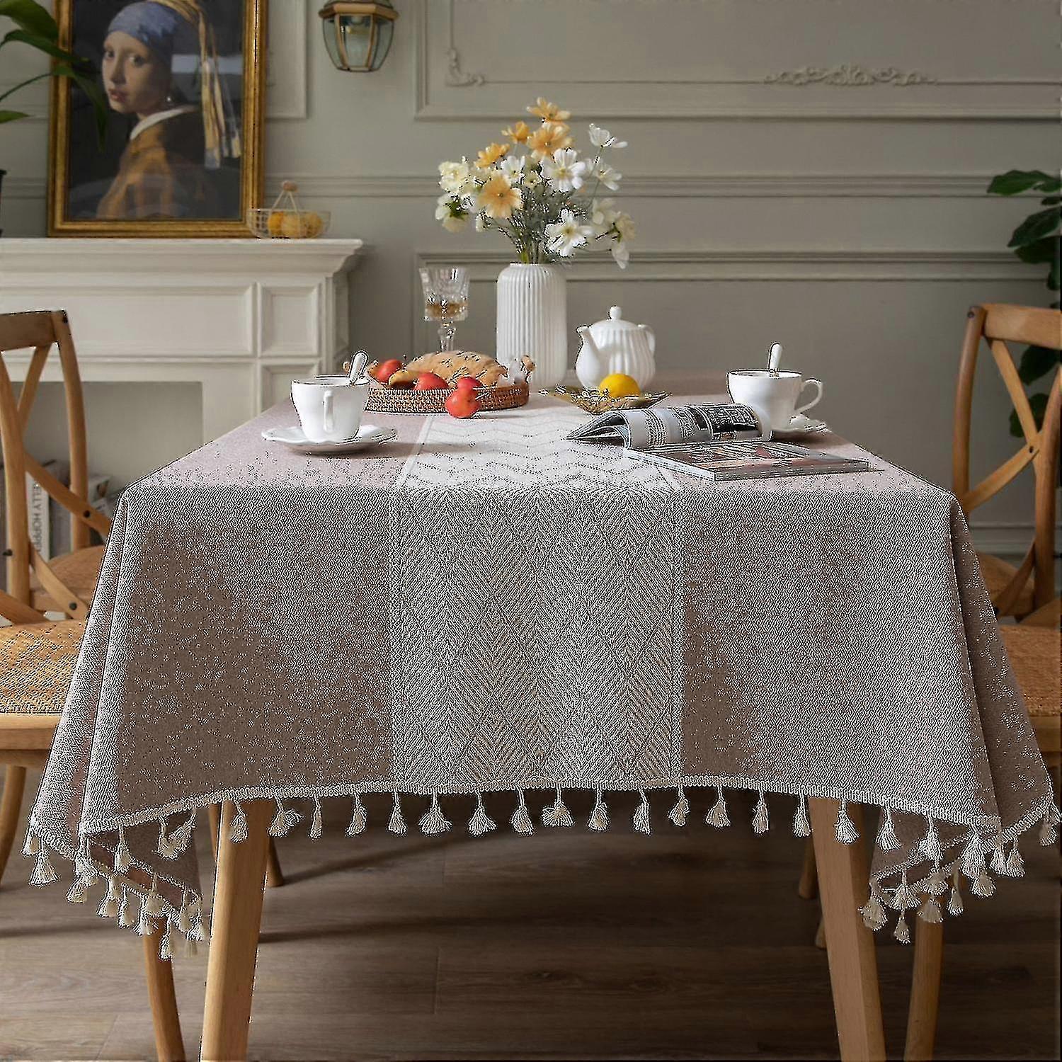 Tassel Wave Design Jacquard Table Cover Decor Rectangular Dustproof