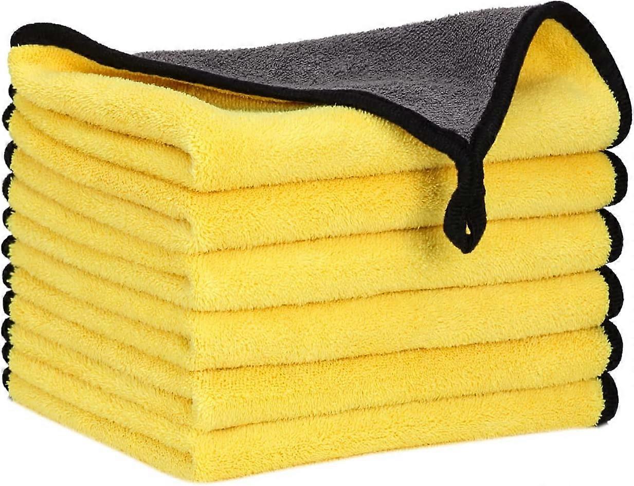 Microfibre Car Cleaning Cloths Yellow Gray Double-sided, Two-layer Thickened Drying Towel Polishing-Detail Processing, Mecrofiber Lint Free Cloth for