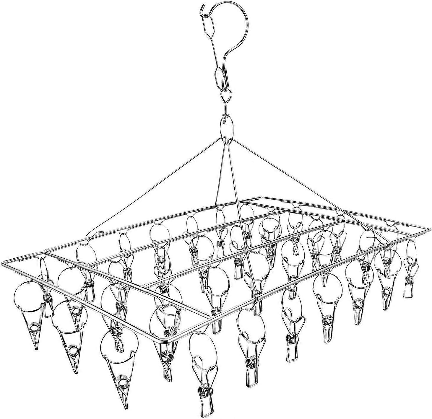 Sock Drying Rack, Hanging Clothes Drying Rack with 30 Stainless Steel Windproof Clips for Socks, Underwear, Clothes, Towels (1 Pack Hanger)
