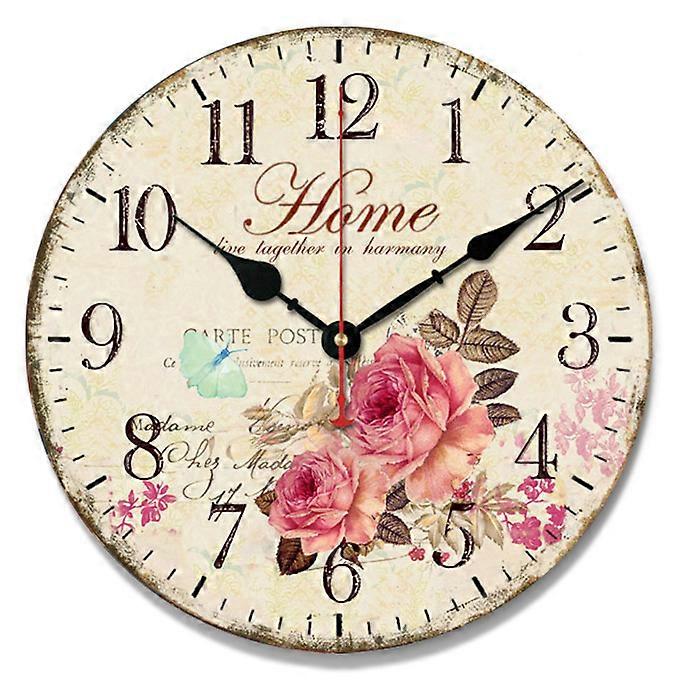 30cm Rose Blommor Väggklocka, Retro Trä